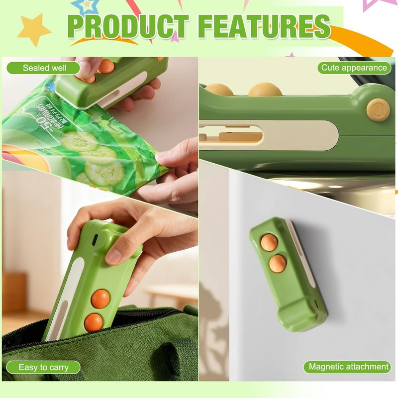 EuftEale 2-in-1 Rechargeable Mini Heat Sealer & Cutter,Mini Bag Sealer,Portable Handheld 2 in 1 Rechargeable Food Bag Sealer for Sealing and Cutting,Small Package Sealer for Chip Snack(Green) - Image 3